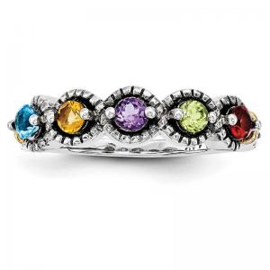 Sterling Silver Birthstone Mother's Ring