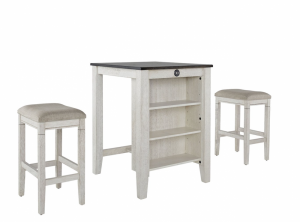 Pub Table with 2 padded stools with shelves