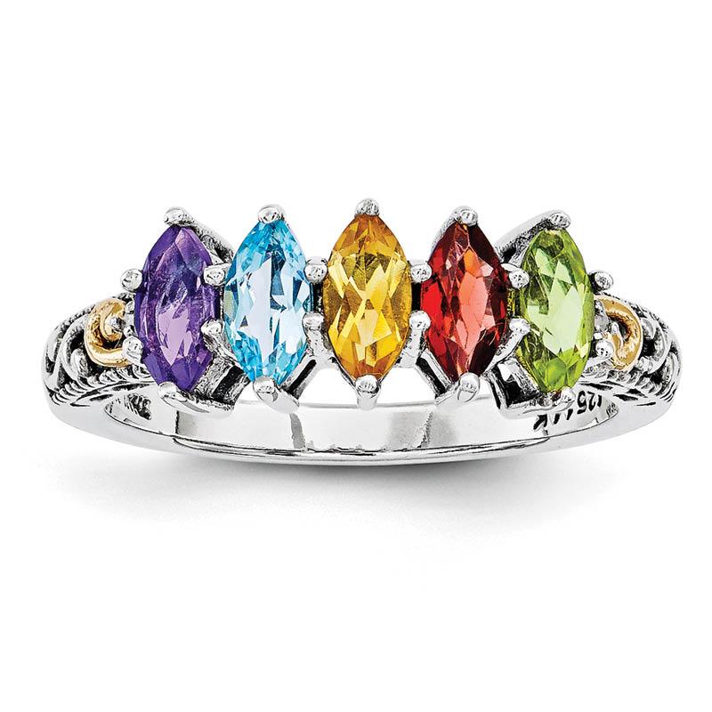 Sterling Silver Family Ring with Marquise-Cut Birthstones